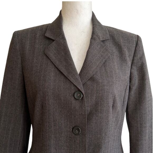 Evan Picone Suit Blazer Gray Pinstripe Faux Flap Pockets Blazer Jacket Size 6 - Picture 3 of 13